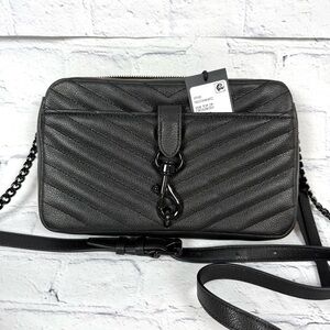 NWT Rebecca Minkoff Crossbody Camera Bag Leather Chevron Quilted Black Hardware